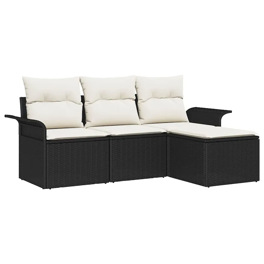Ensemble de Canapés avec coussin 4 pcs Noir et Crème polyrotin - 2