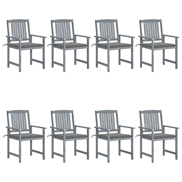 Chaises de jardin et coussins lot de 8 Bois acacia solide Gris