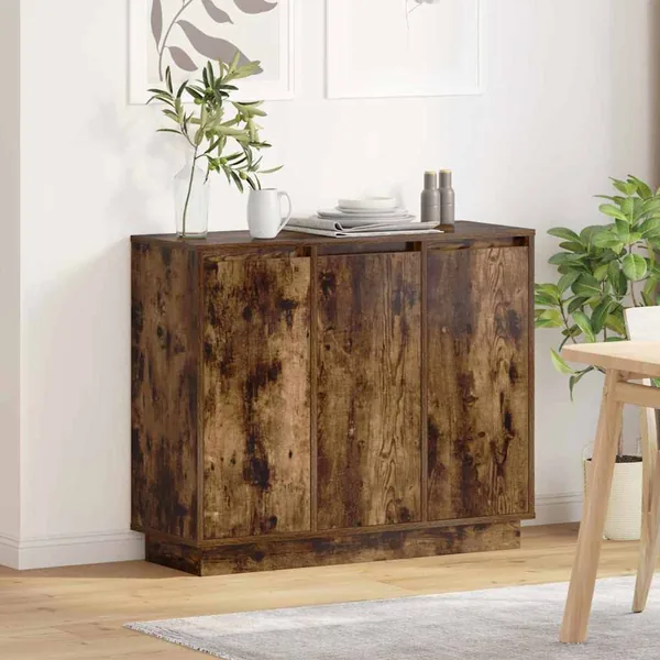 Buffet LED Chêne fumé 90 x 32 x 75 cm Bois d'ingénierie