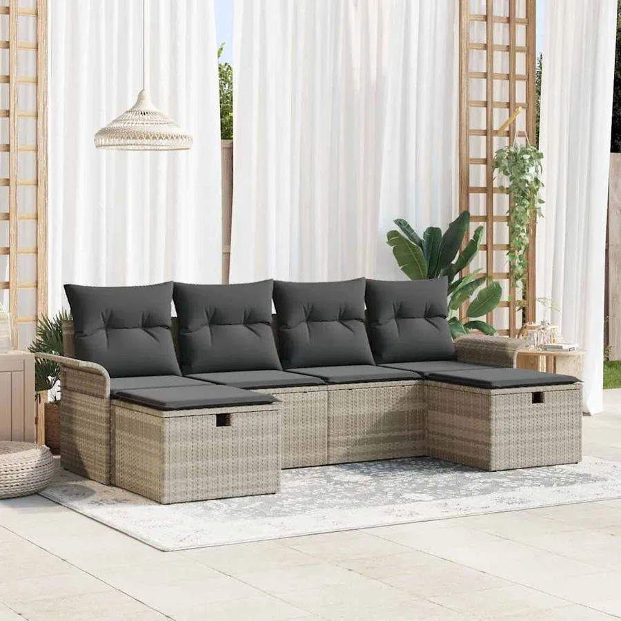 Ensemble de canapé de jardin 6 pcs Gris clair polyrotin