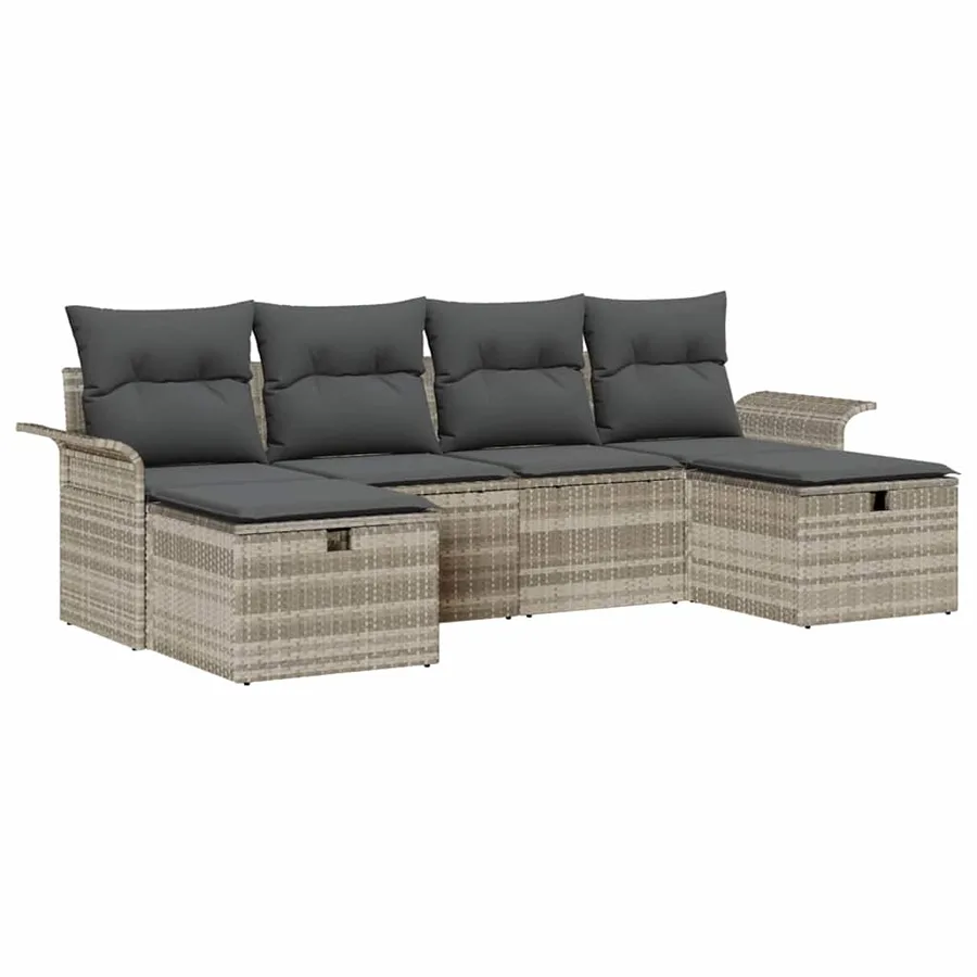 Ensemble de canapé de jardin 6 pcs Gris clair polyrotin - 2