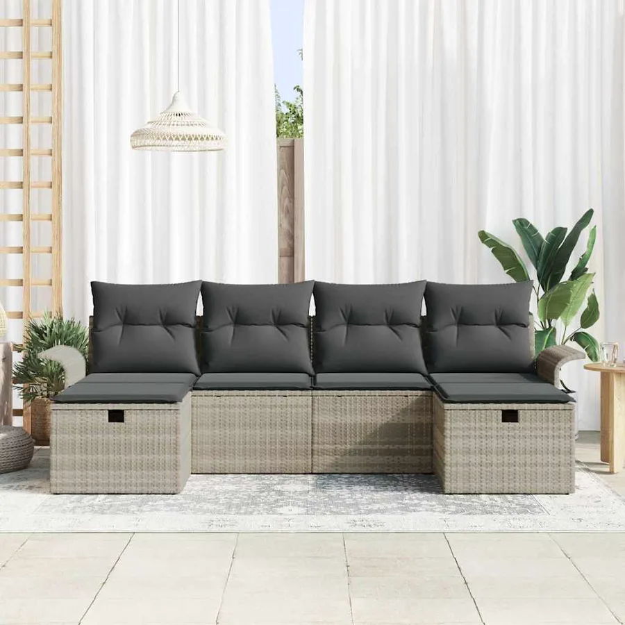 Ensemble de canapé de jardin 6 pcs Gris clair polyrotin - 3