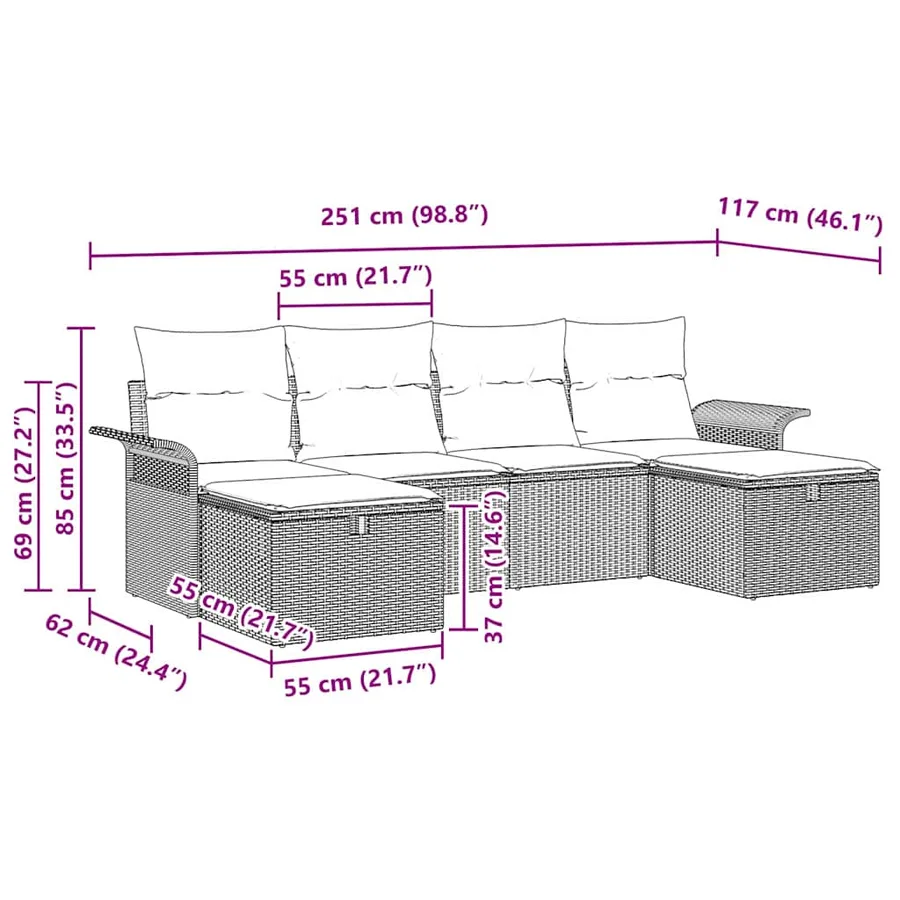 Ensemble de canapé de jardin 6 pcs Gris clair polyrotin - 9