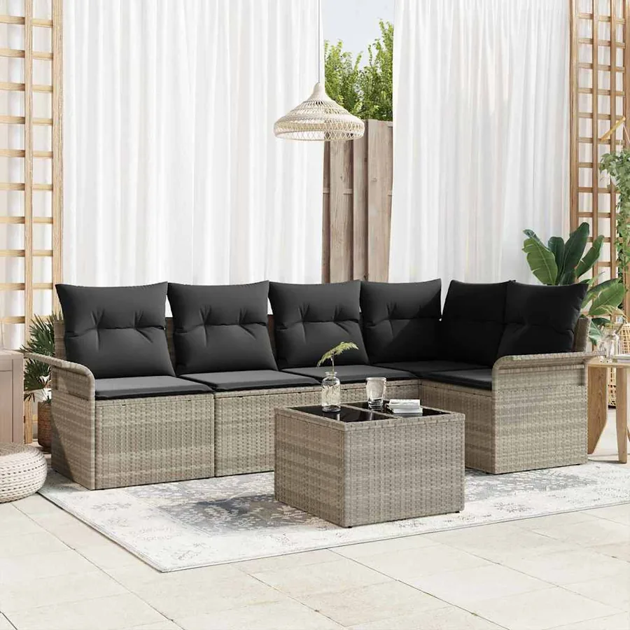Ensemble de canapé de jardin avec coussin 6 pcs Gris polyrotin