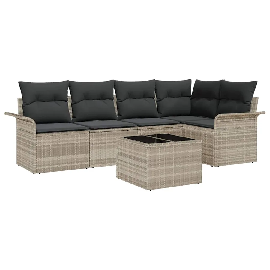 Ensemble de canapé de jardin avec coussin 6 pcs Gris polyrotin - 2