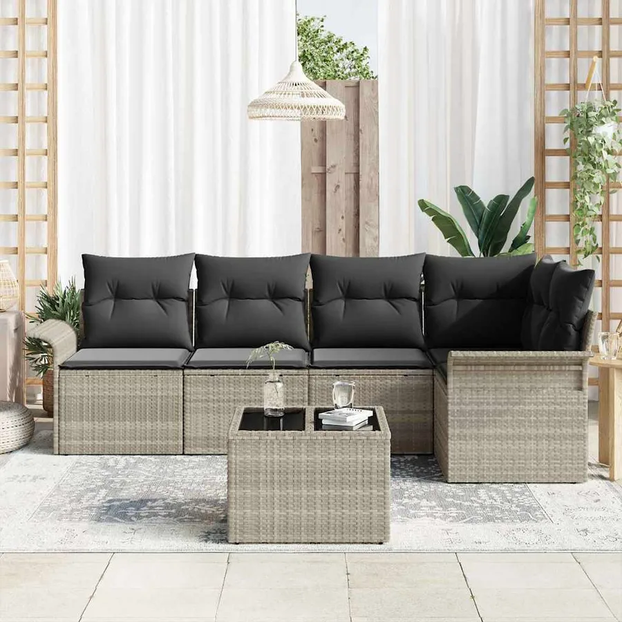 Ensemble de canapé de jardin avec coussin 6 pcs Gris polyrotin - 3
