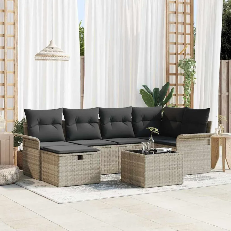 Ensemble de canapé de jardin 7 pcs Gris clair polyrotin