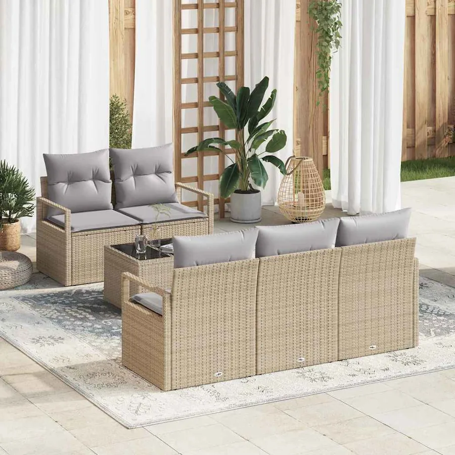 Ensemble de Canapés avec coussin 6 pcs Beige et gris polyrotin