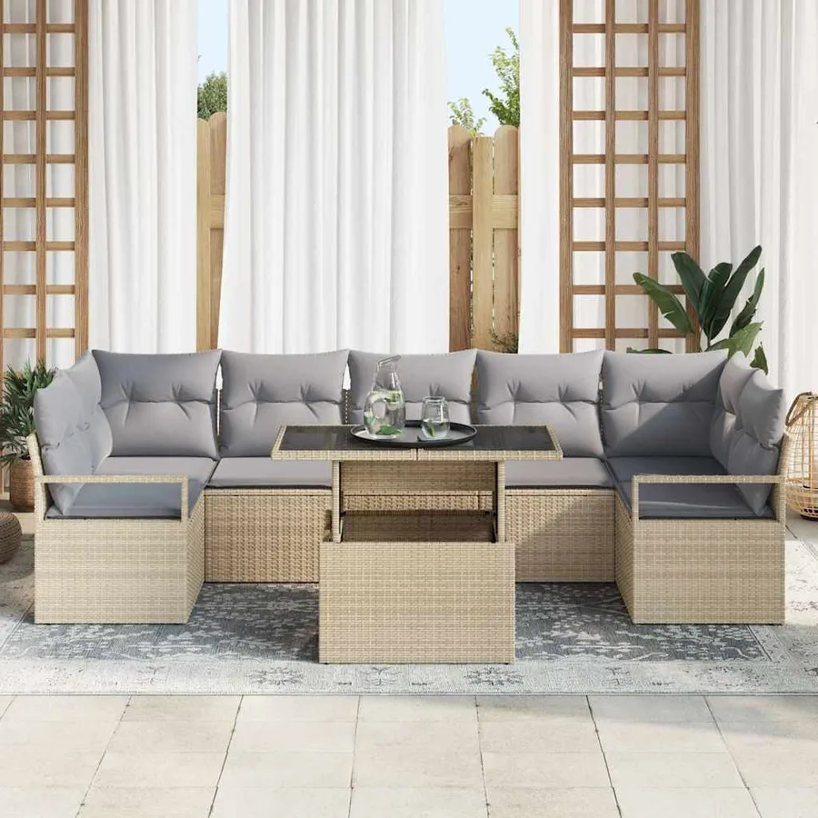 Ensemble de canapé de jardin 8 pcs Beige et Gris clair - 3