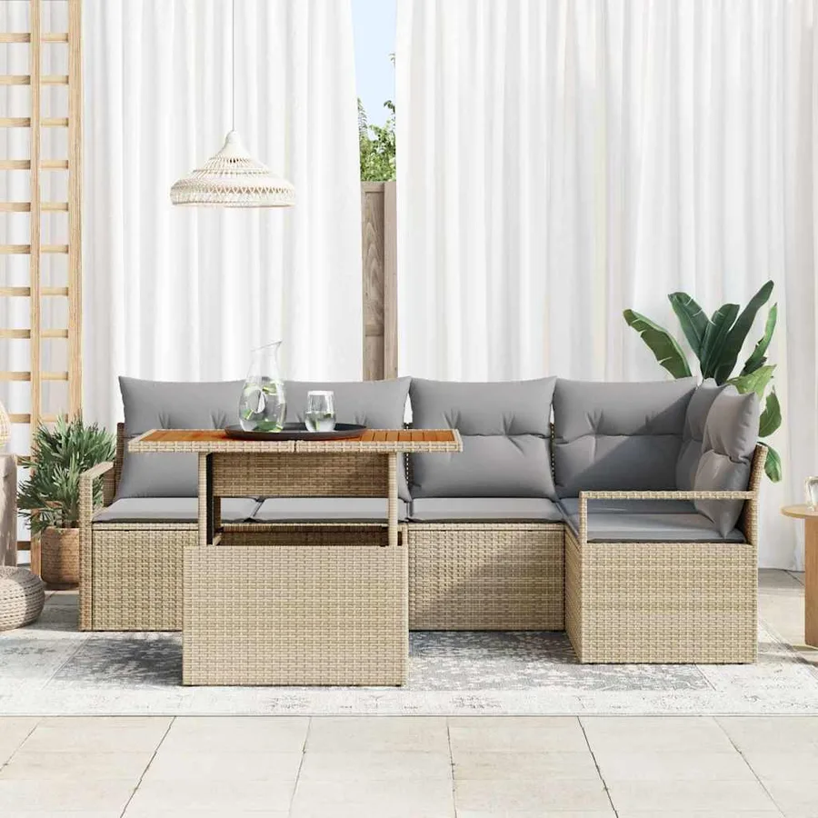 Ensemble de canapé de jardin 6 pc 5-Nombre de places - 3