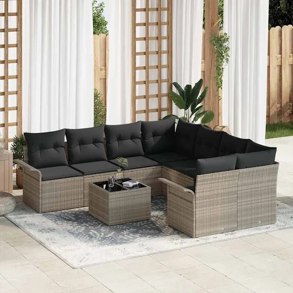 Ensemble de canapé de jardin 9 pcs Gris clair et gris foncé