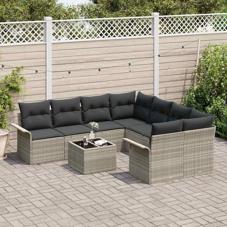 Ensemble de canapé de jardin 9 pcs Gris clair et gris foncé - 3