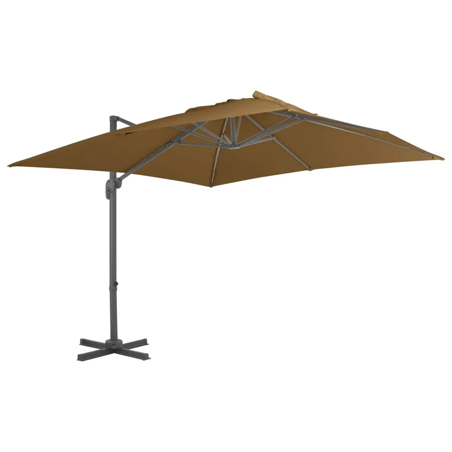 Parasol de jardin en porte-à-faux et poteau en aluminium taupe