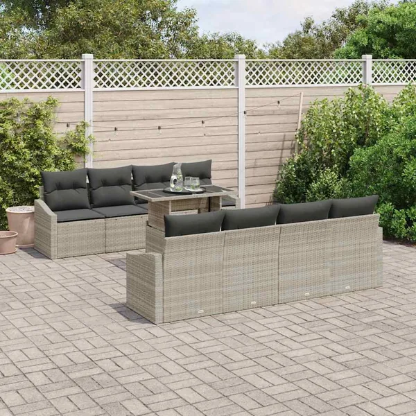 Ensemble de canapé de jardin 7 pcs Gris clair polyrotin
