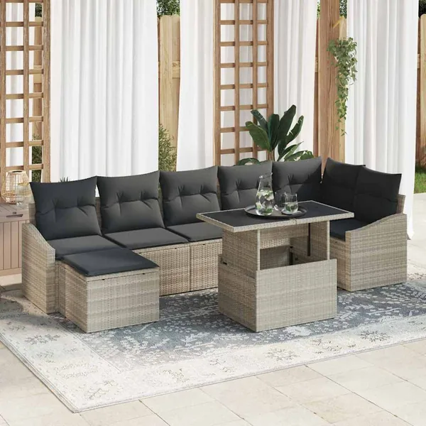 Ensemble de canapé de jardin 8 pcs Gris clair polyrotin