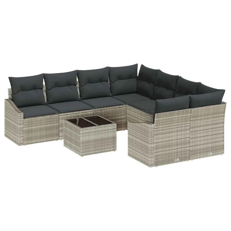 Ensemble de Canapés avec coussin 9 pcs Gris clair polyrotin - 2