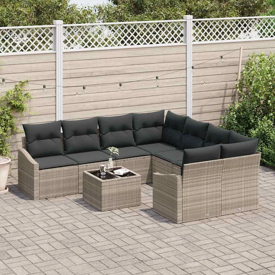 Ensemble de Canapés avec coussin 9 pcs Gris clair polyrotin - 3