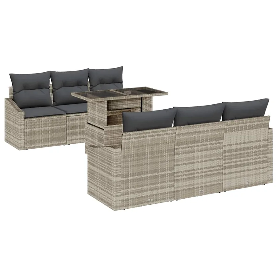Ensemble de canapé de jardin 7 pcs Gris clair polyrotin - 2