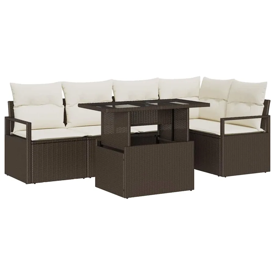 Ensemble de canapé de jardin 6 pcs Marron et crème polyrotin - 2