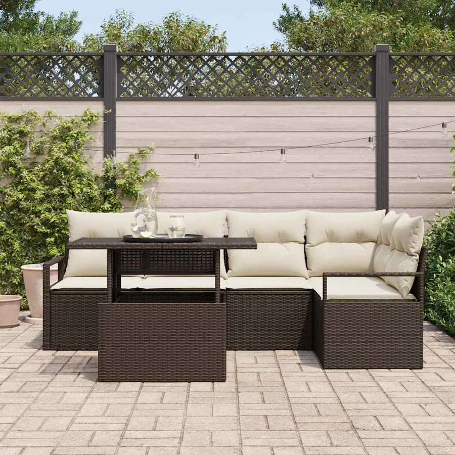 Ensemble de canapé de jardin 6 pcs Marron et crème polyrotin - 3