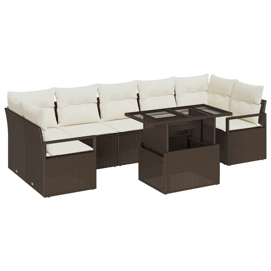 Ensemble de canapé de jardin 8 pcs Marron et crème polyrotin - 2
