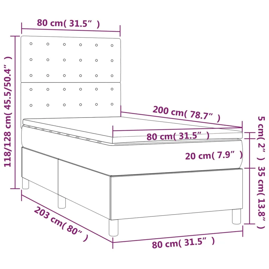 Sommier à lattes de lit avec matelas et LED Blanc 80x200 cm - 8