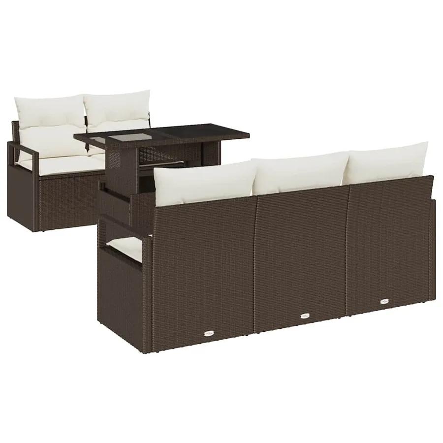 Ensemble de canapé de jardin 6 pcs Marron et Crème polyrotin - 2