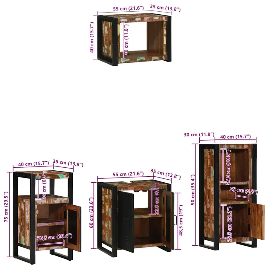 Ensemble de mobilier de salle de bain 4 pcs Bois Recyclé Solide - 17