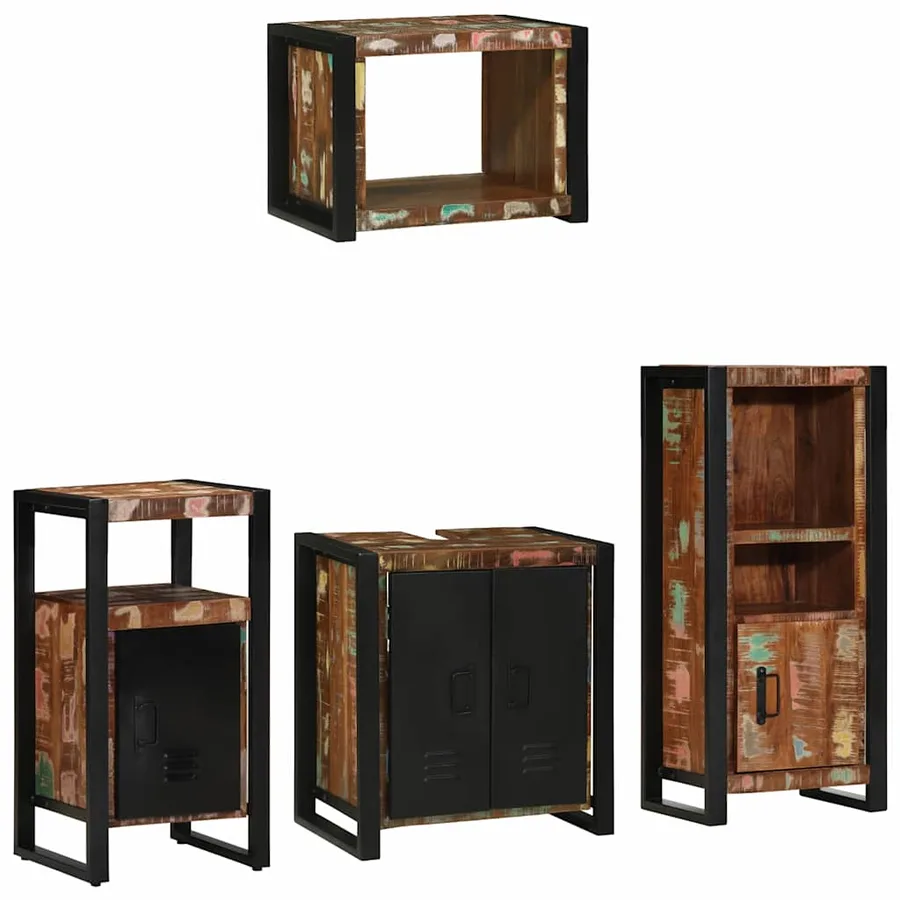 Ensemble de mobilier de salle de bain 4 pcs Bois Recyclé Solide - 2
