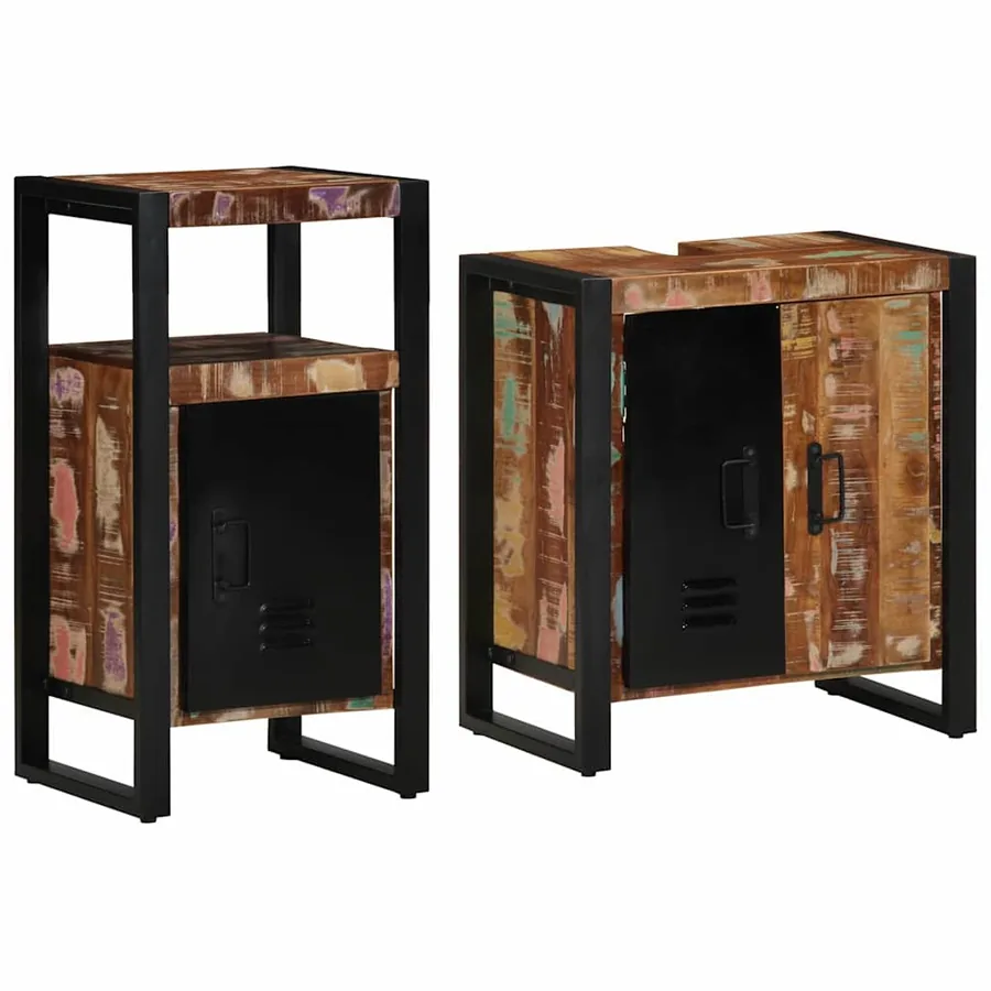 Ensemble de mobilier de salle de bain 2 pcs Bois Recyclé Solide