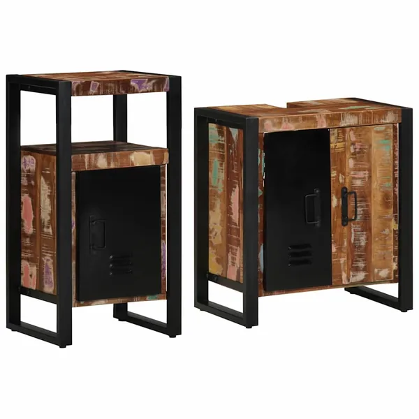 Ensemble de mobilier de salle de bain 2 pcs Bois Recyclé Solide