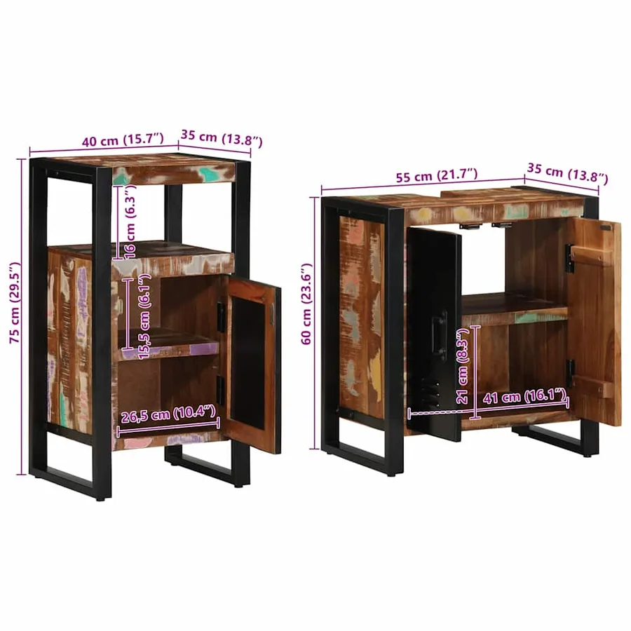 Ensemble de mobilier de salle de bain 2 pcs Bois Recyclé Solide - 14