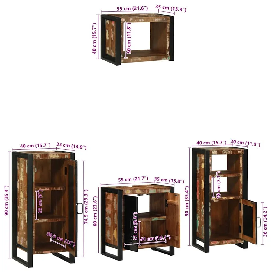 Ensemble de mobilier de salle de bain 4 pcs Bois Recyclé Solide - 17