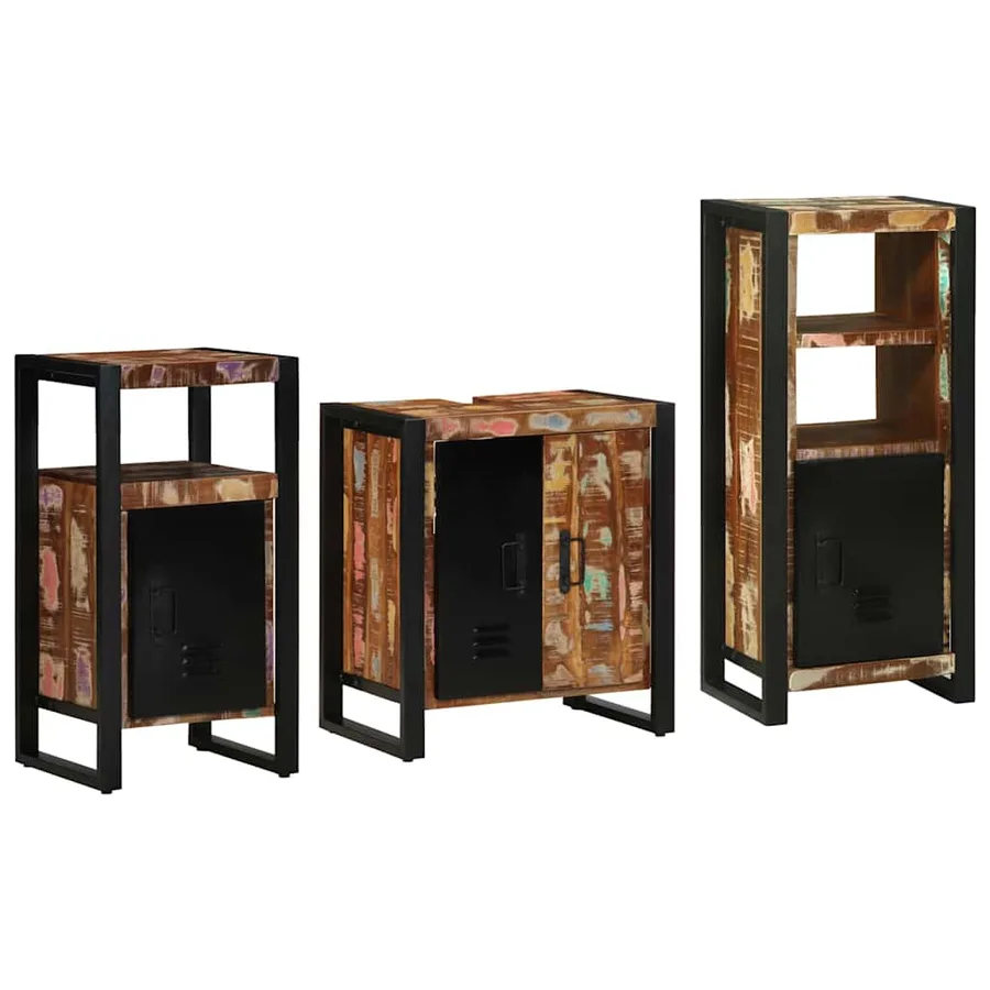 Ensemble de mobilier de salle de bain 3 pcs Bois Recyclé Solide - 2