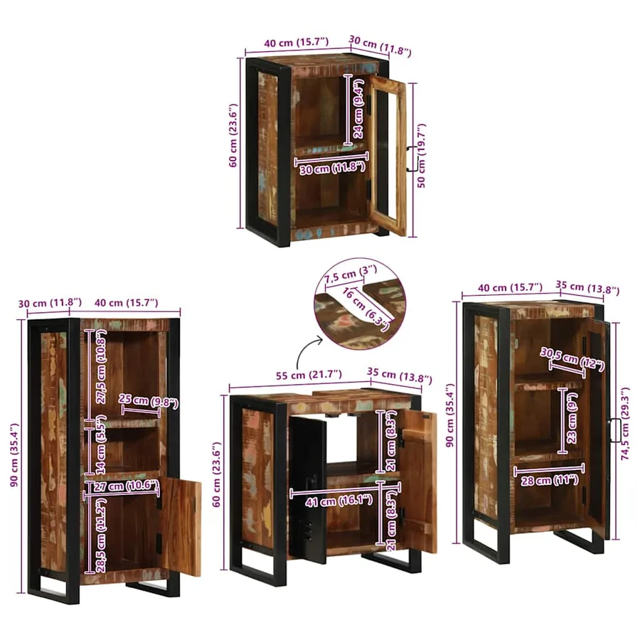 Ensemble de mobilier de salle de bain 4 pcs Bois massif recyclé - 17