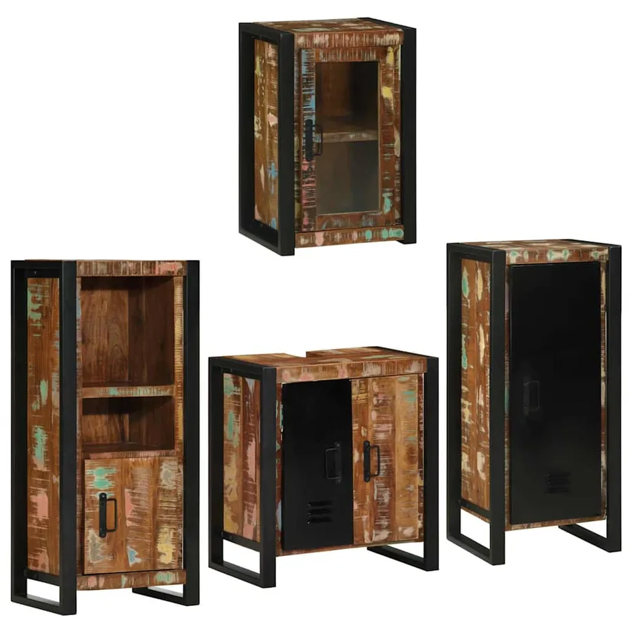 Ensemble de mobilier de salle de bain 4 pcs Bois massif recyclé - 3