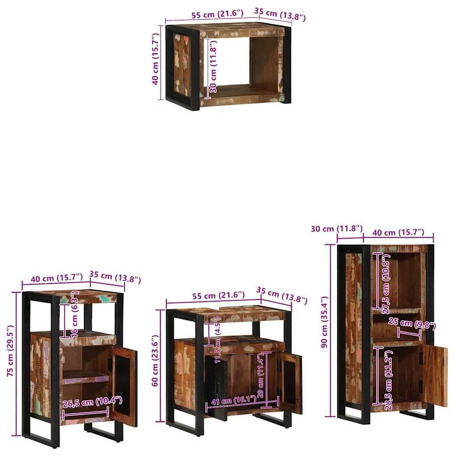 Ensemble de mobilier de salle de bain 4 pcs Bois Recyclé Solide - 17