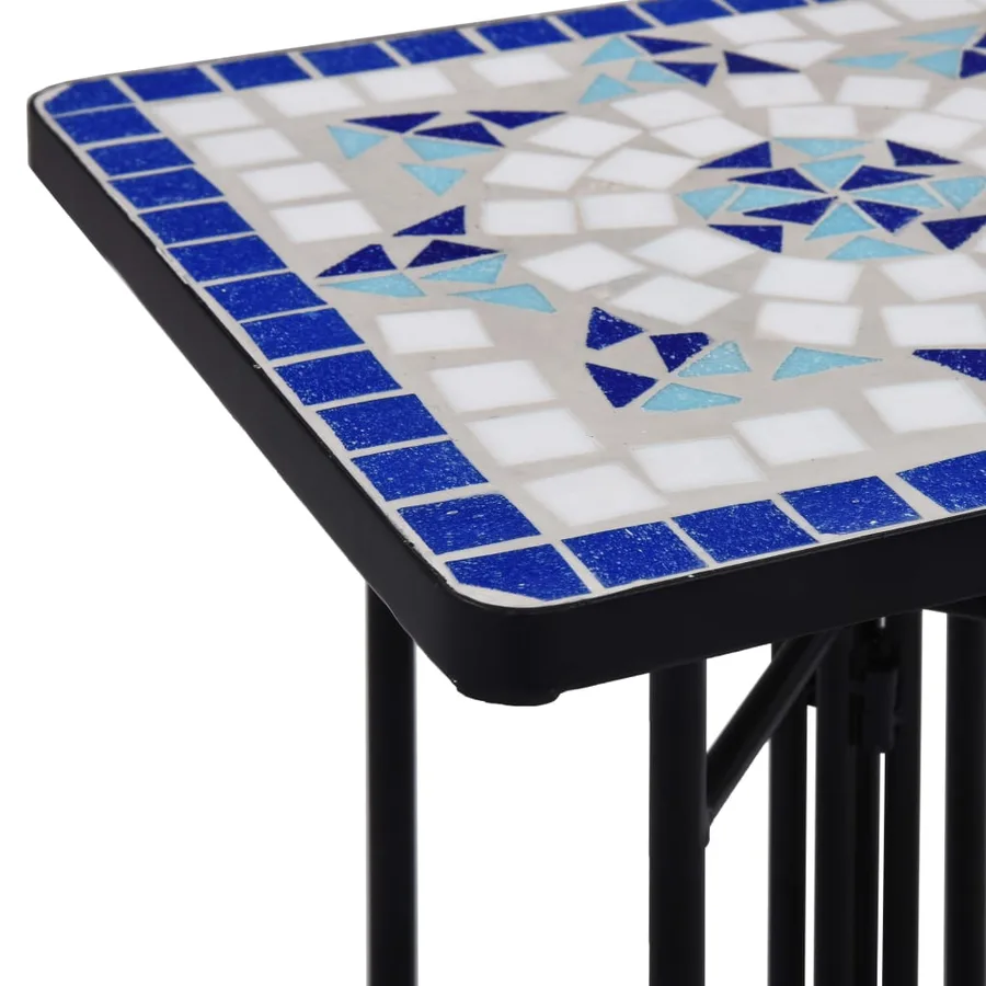 Table de bistro mosaïque bleu et blanc Céramique - 5