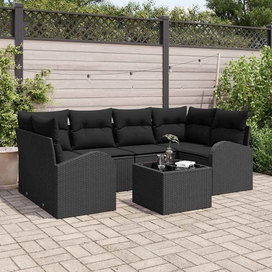 Ensemble de canapé de jardin avec stockage 7 pcs Noir polyrotin