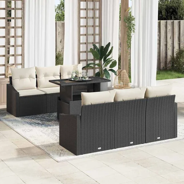Ensemble de canapé de jardin avec coussin 7 pcs Noir et crème