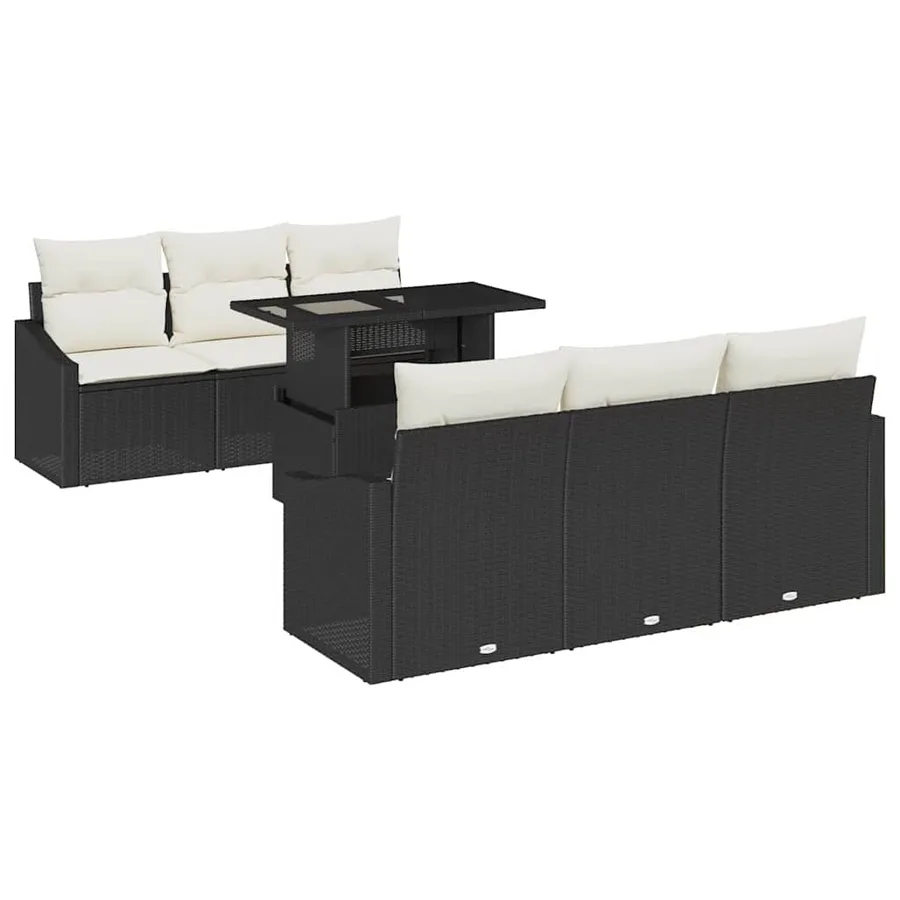 Ensemble de canapé de jardin avec coussin 7 pcs Noir et crème - 2