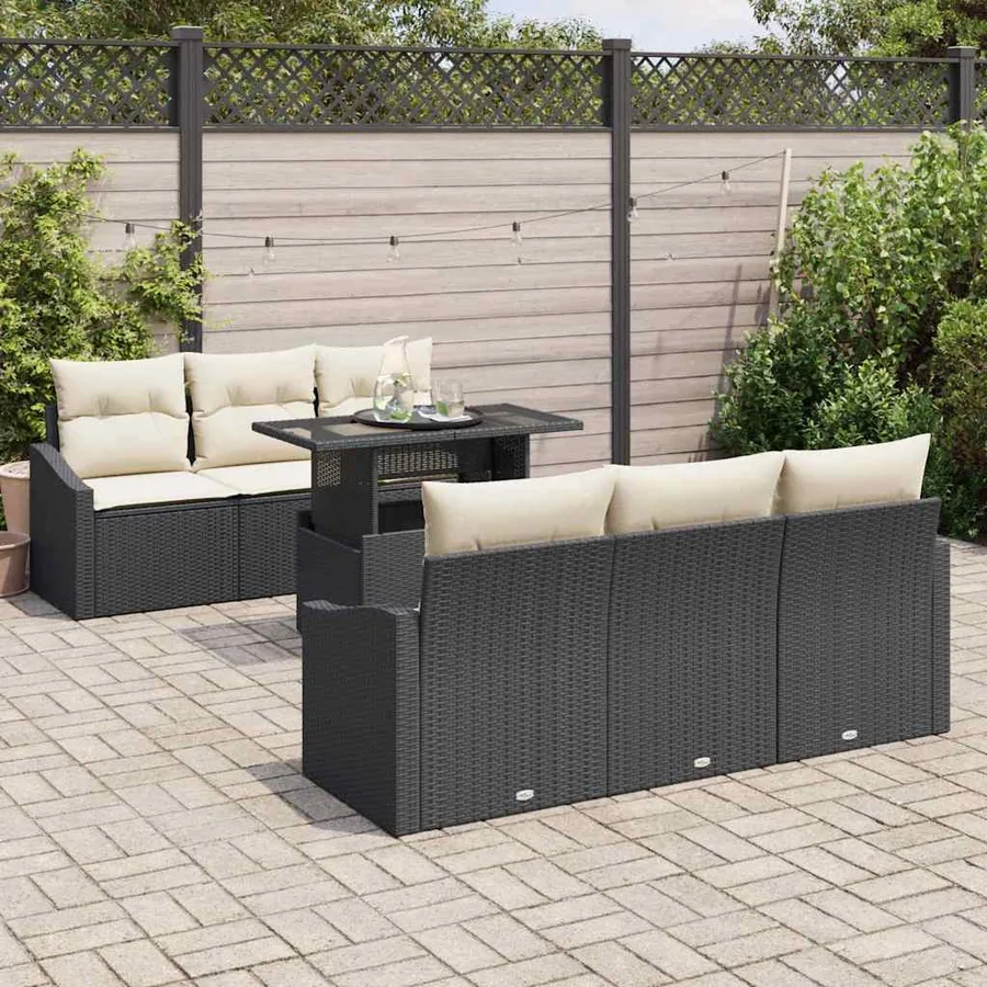 Ensemble de canapé de jardin avec coussin 7 pcs Noir et crème - 3