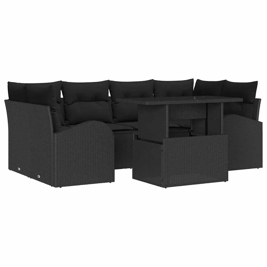 Ensemble de canapé de jardin 7 pcs Noir Poly Rattan - 2