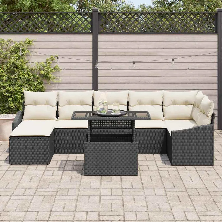 Ensemble de canapé de jardin 8 pcs Noir et Crème polyrotin - 3