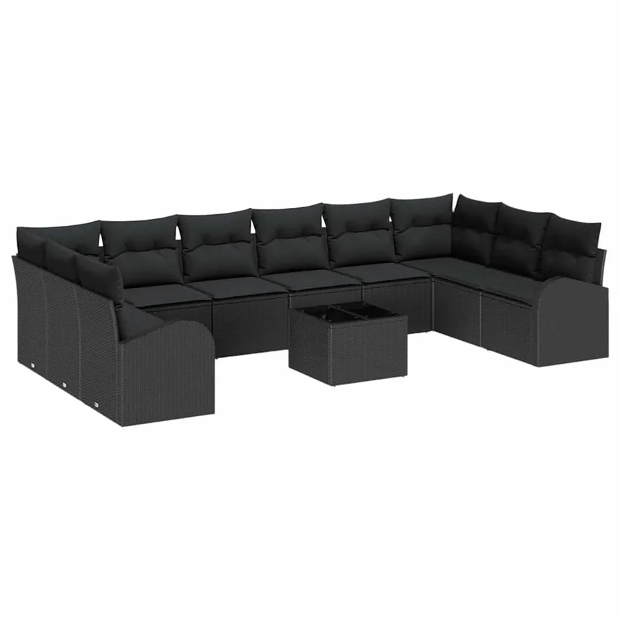 Ensemble de canapé de jardin avec coussin 11 pcs Noir polyrotin - 2