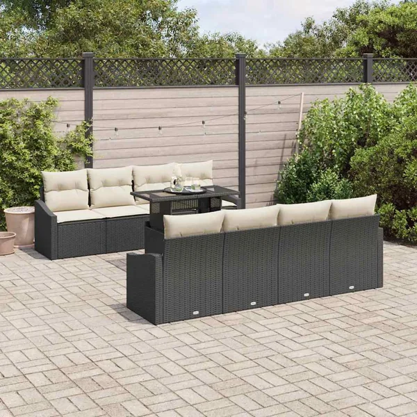 Ensemble de canapé de jardin 7 pcs Noir et crème polyrotin