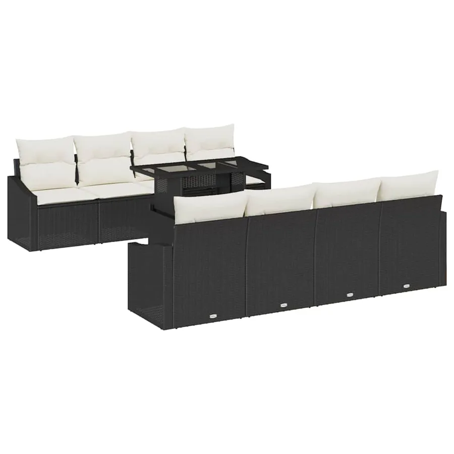 Ensemble de canapé de jardin 7 pcs Noir et crème polyrotin - 2