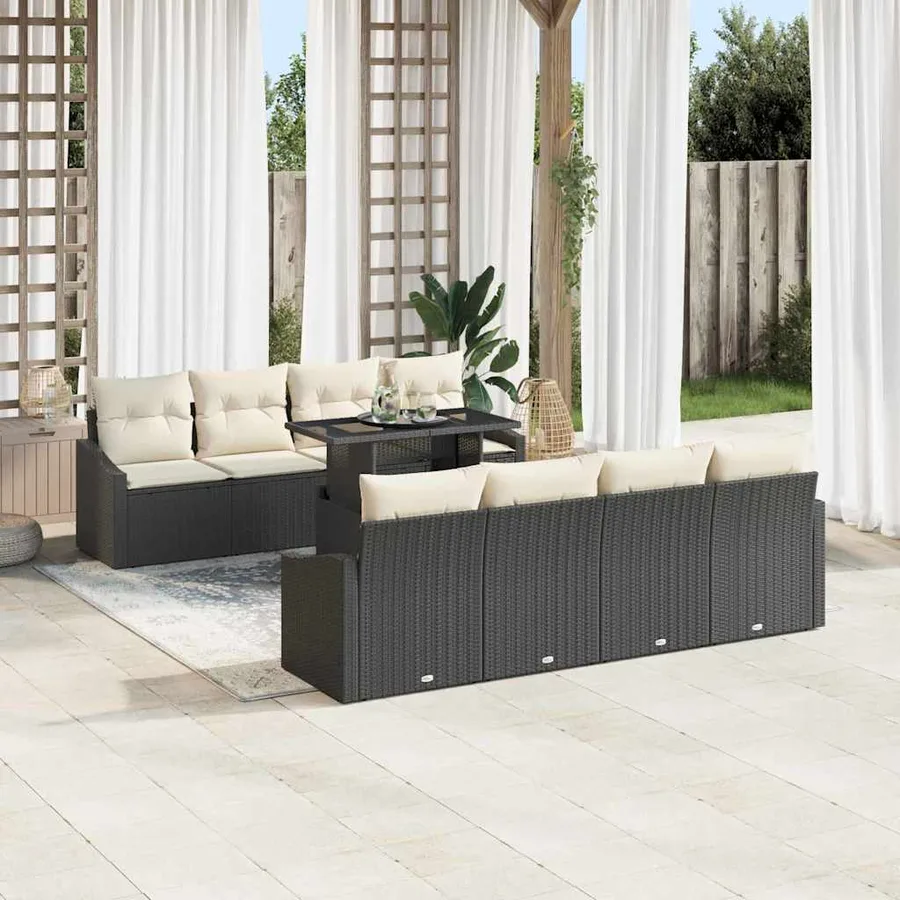 Ensemble de canapé de jardin 7 pcs Noir et crème polyrotin - 3