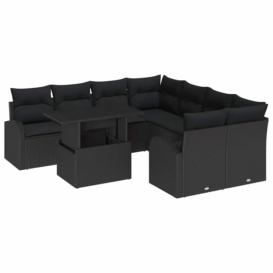 Ensemble de canapé de jardin 9 pcs Noir Poly Rattan - 2