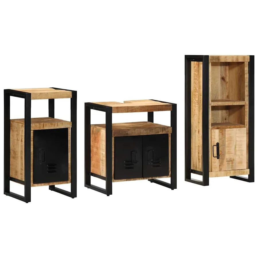 Ensemble de mobilier de salle de bain 3 pcs Marron et Noir - 2